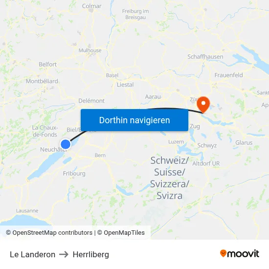 Le Landeron to Herrliberg map
