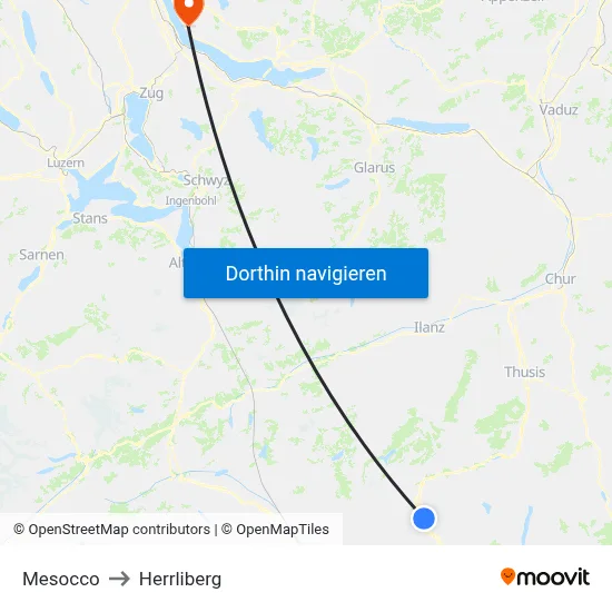 Mesocco to Herrliberg map