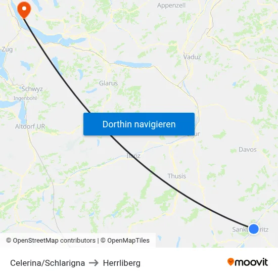 Celerina/Schlarigna to Herrliberg map