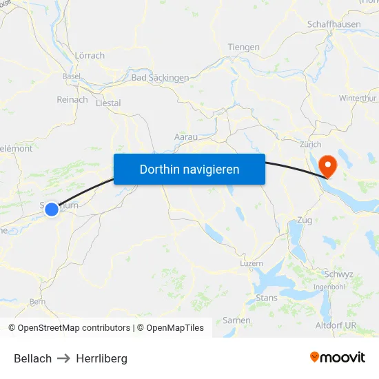 Bellach to Herrliberg map