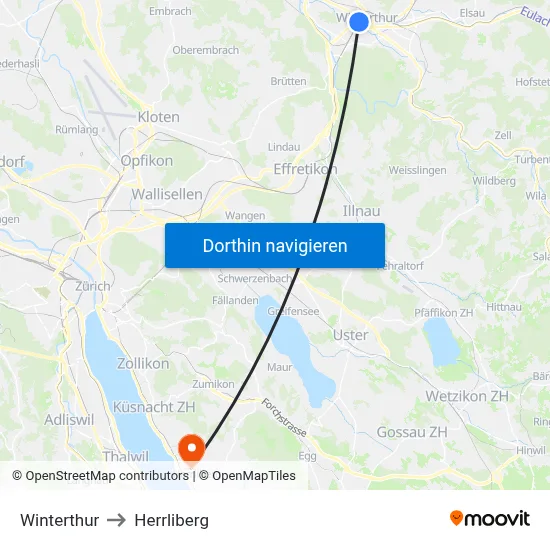 Winterthur to Herrliberg map