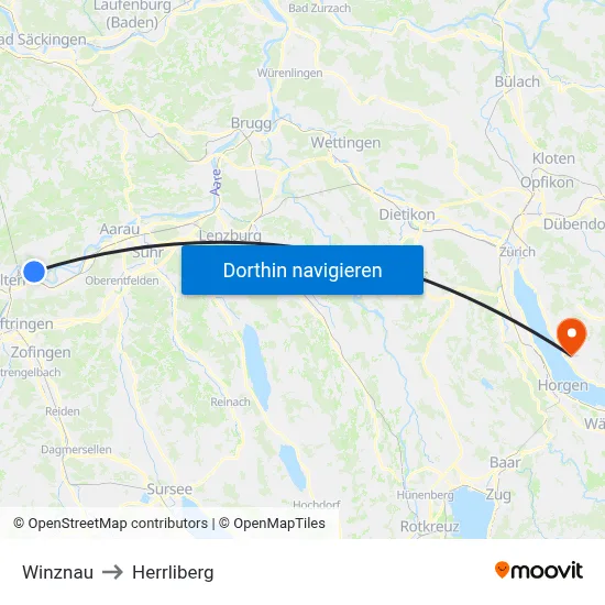 Winznau to Herrliberg map