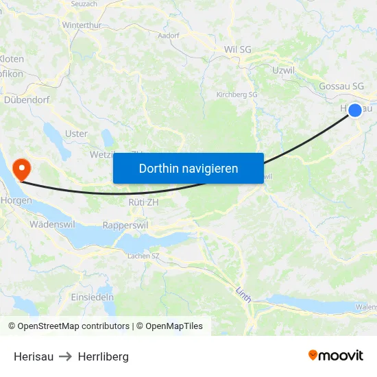 Herisau to Herrliberg map