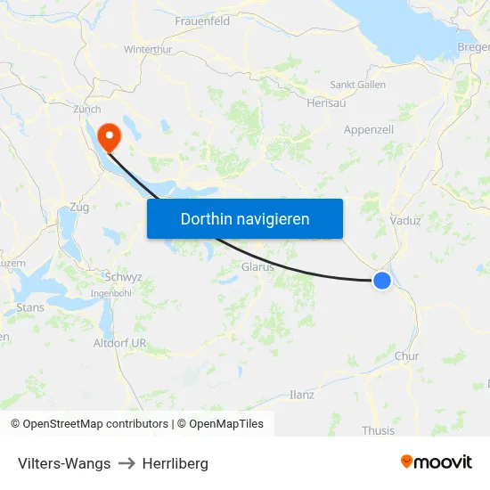 Vilters-Wangs to Herrliberg map