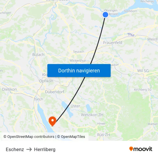 Eschenz to Herrliberg map