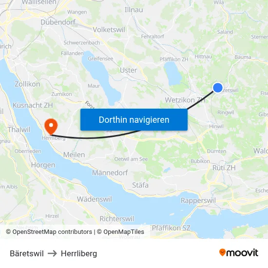 Bäretswil to Herrliberg map