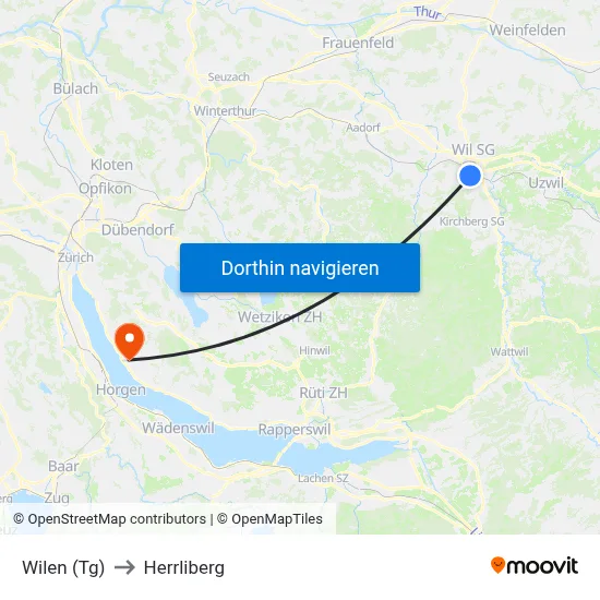 Wilen (Tg) to Herrliberg map