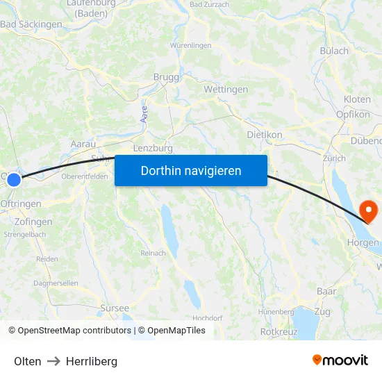 Olten to Herrliberg map