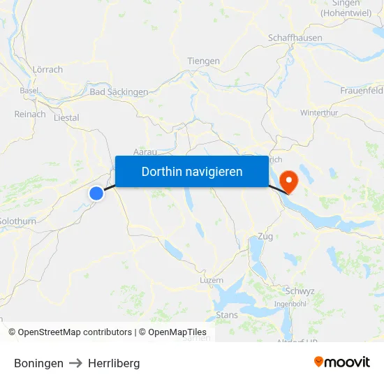Boningen to Herrliberg map