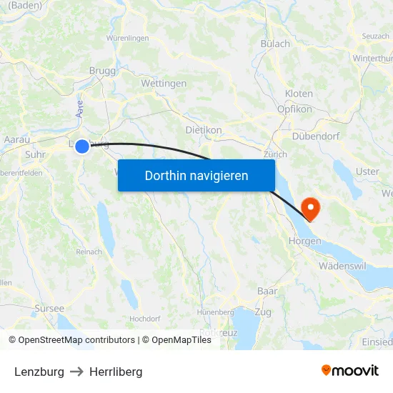 Lenzburg to Herrliberg map