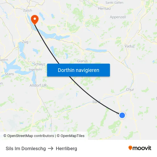Sils Im Domleschg to Herrliberg map