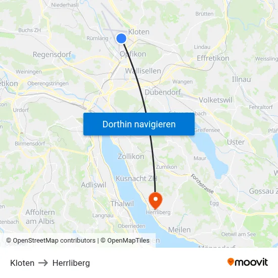 Kloten to Herrliberg map