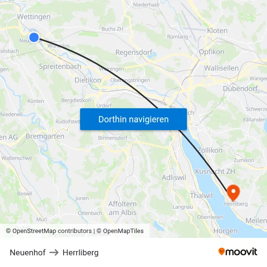 Neuenhof to Herrliberg map