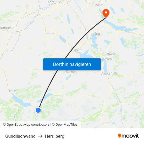 Gündlischwand to Herrliberg map