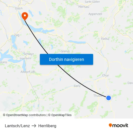 Lantsch/Lenz to Herrliberg map
