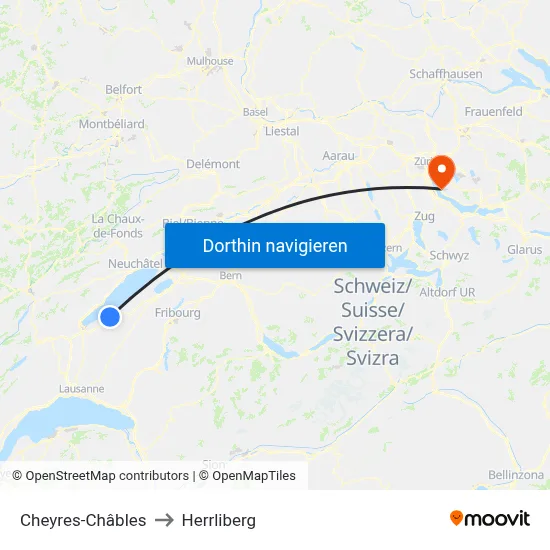Cheyres-Châbles to Herrliberg map