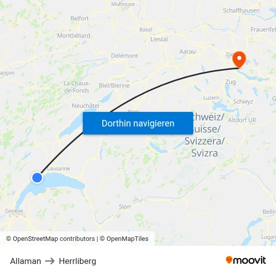 Allaman to Herrliberg map