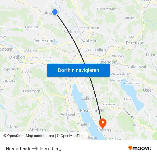 Niederhasli to Herrliberg map