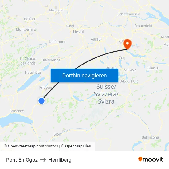Pont-En-Ogoz to Herrliberg map