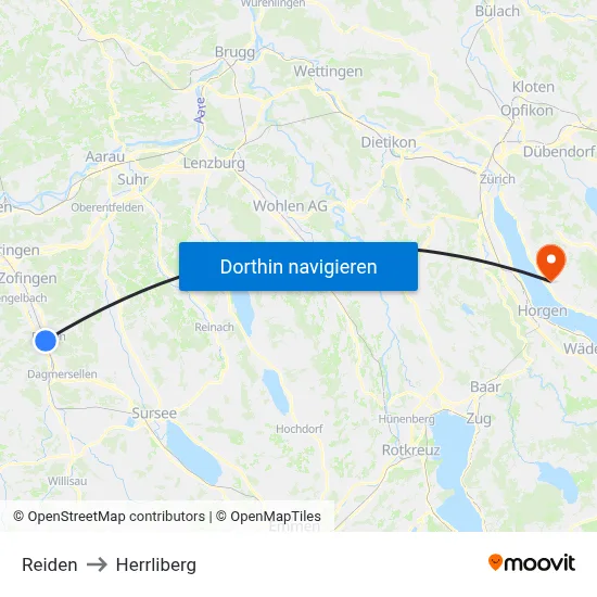 Reiden to Herrliberg map