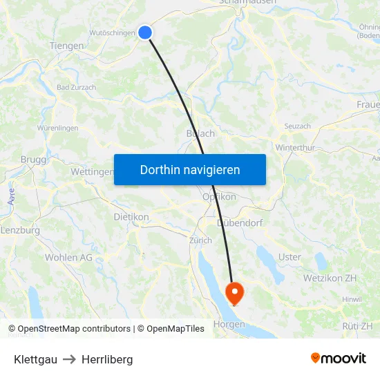 Klettgau to Herrliberg map