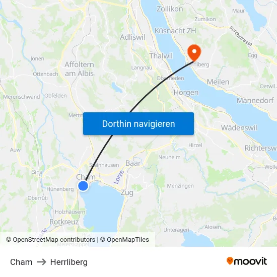 Cham to Herrliberg map