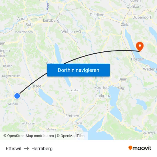 Ettiswil to Herrliberg map