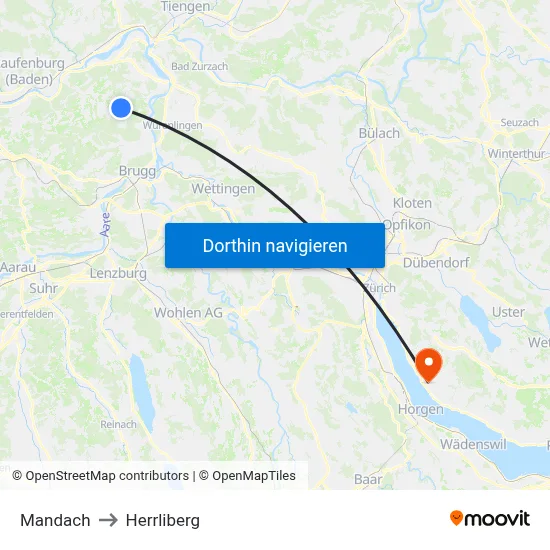 Mandach to Herrliberg map