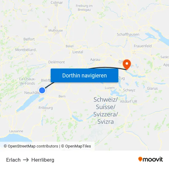 Erlach to Herrliberg map