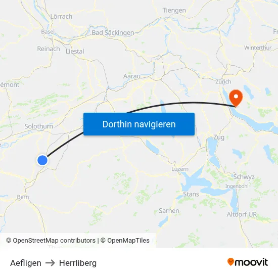 Aefligen to Herrliberg map
