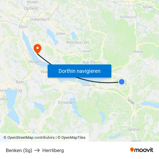 Benken (Sg) to Herrliberg map