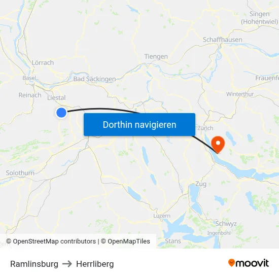 Ramlinsburg to Herrliberg map