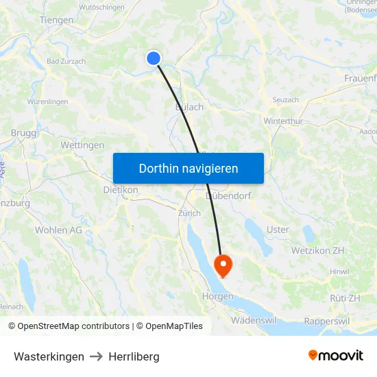 Wasterkingen to Herrliberg map