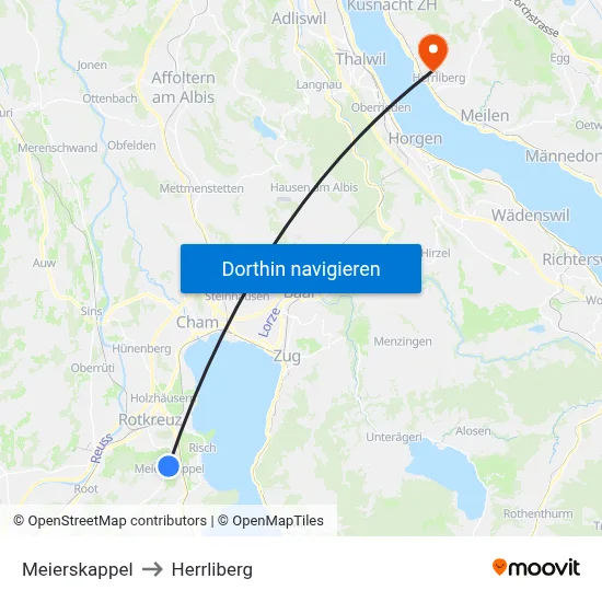 Meierskappel to Herrliberg map