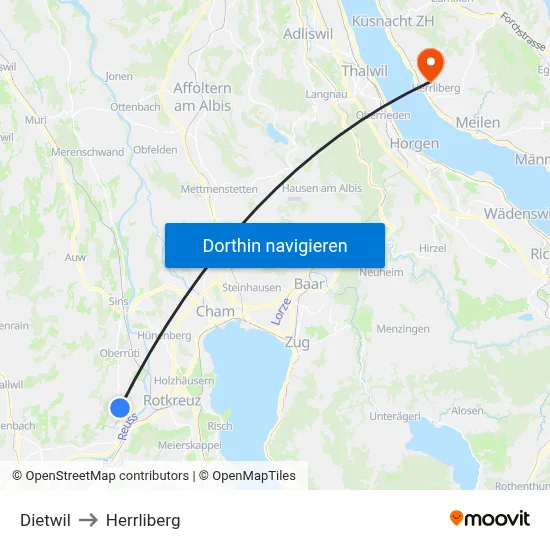 Dietwil to Herrliberg map