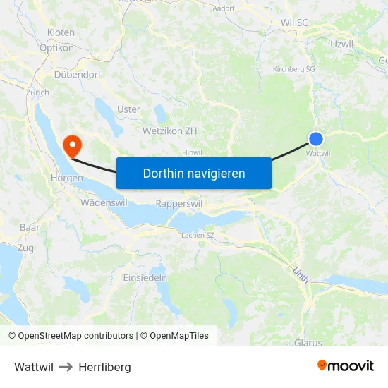 Wattwil to Herrliberg map