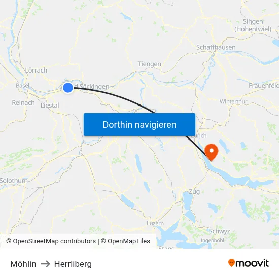 Möhlin to Herrliberg map