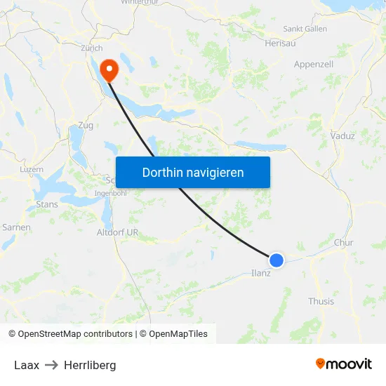 Laax to Herrliberg map