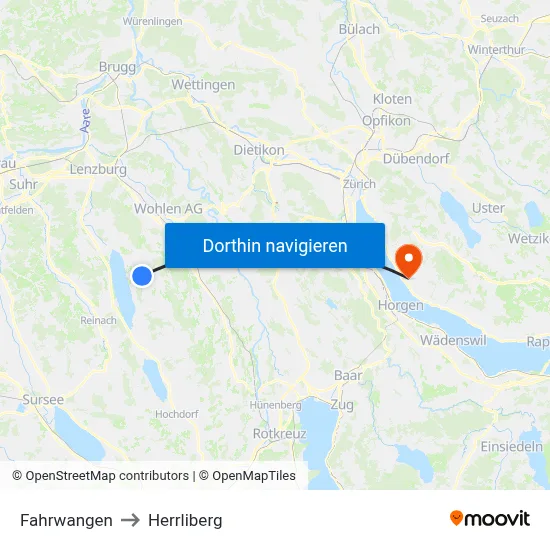 Fahrwangen to Herrliberg map