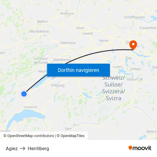 Agiez to Herrliberg map