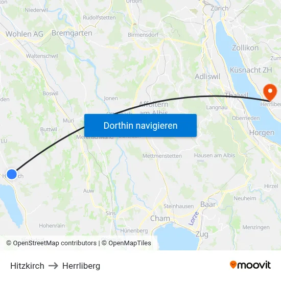 Hitzkirch to Herrliberg map