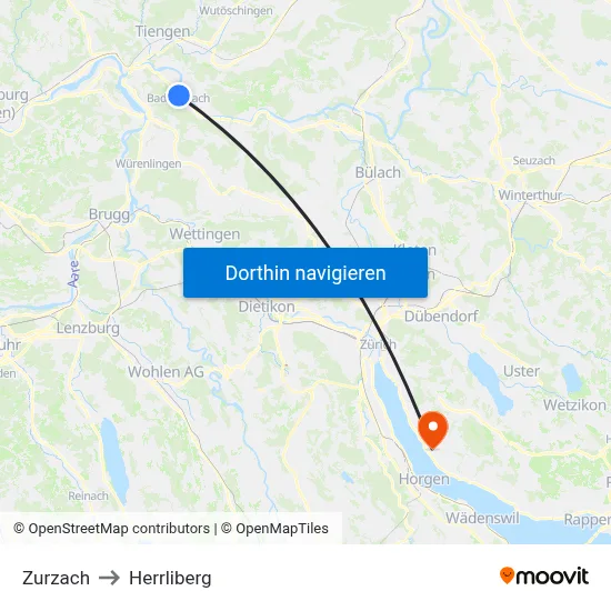Zurzach to Herrliberg map