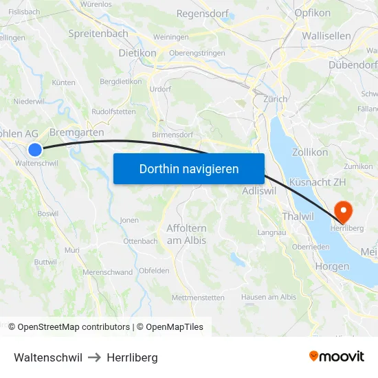 Waltenschwil to Herrliberg map