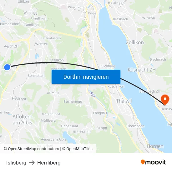 Islisberg to Herrliberg map