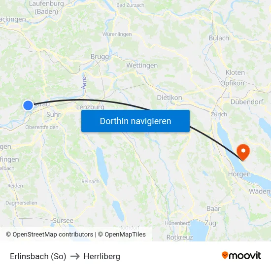 Erlinsbach (So) to Herrliberg map