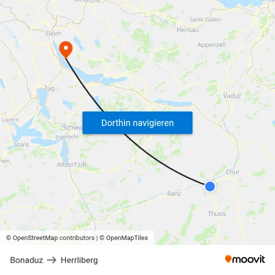 Bonaduz to Herrliberg map