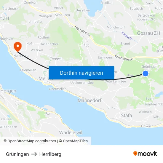 Grüningen to Herrliberg map