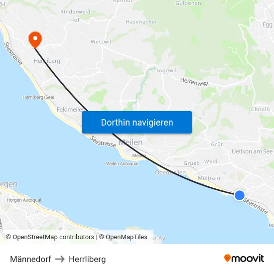 Männedorf to Herrliberg map