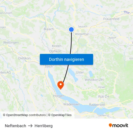 Neftenbach to Herrliberg map