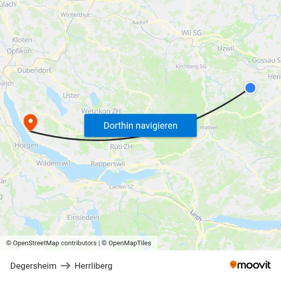 Degersheim to Herrliberg map